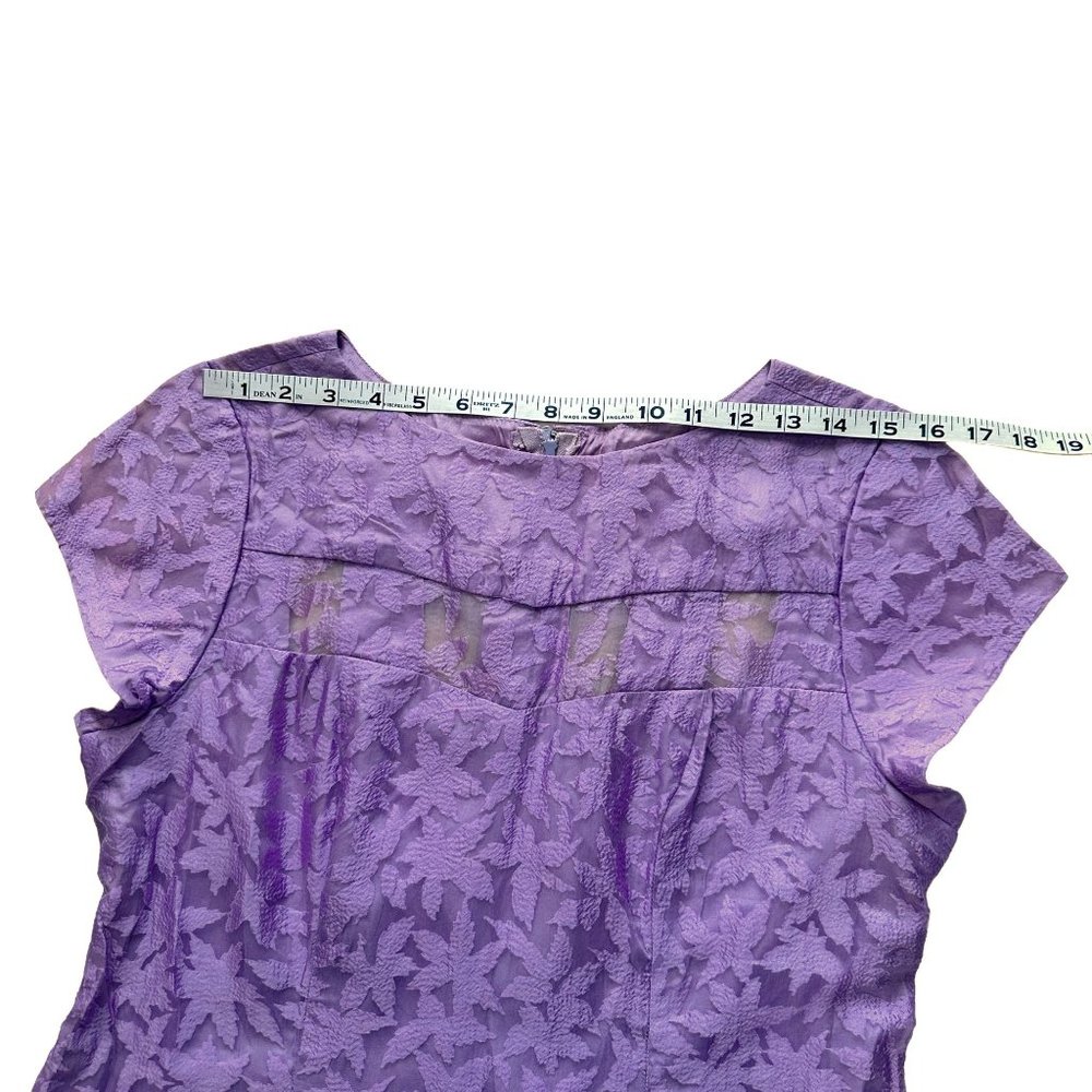 Vtg 1970s Large Lilac Purple Sheer Floral Chiffon Modest Short Sleeve Prom Dress - Picture 11 of 15